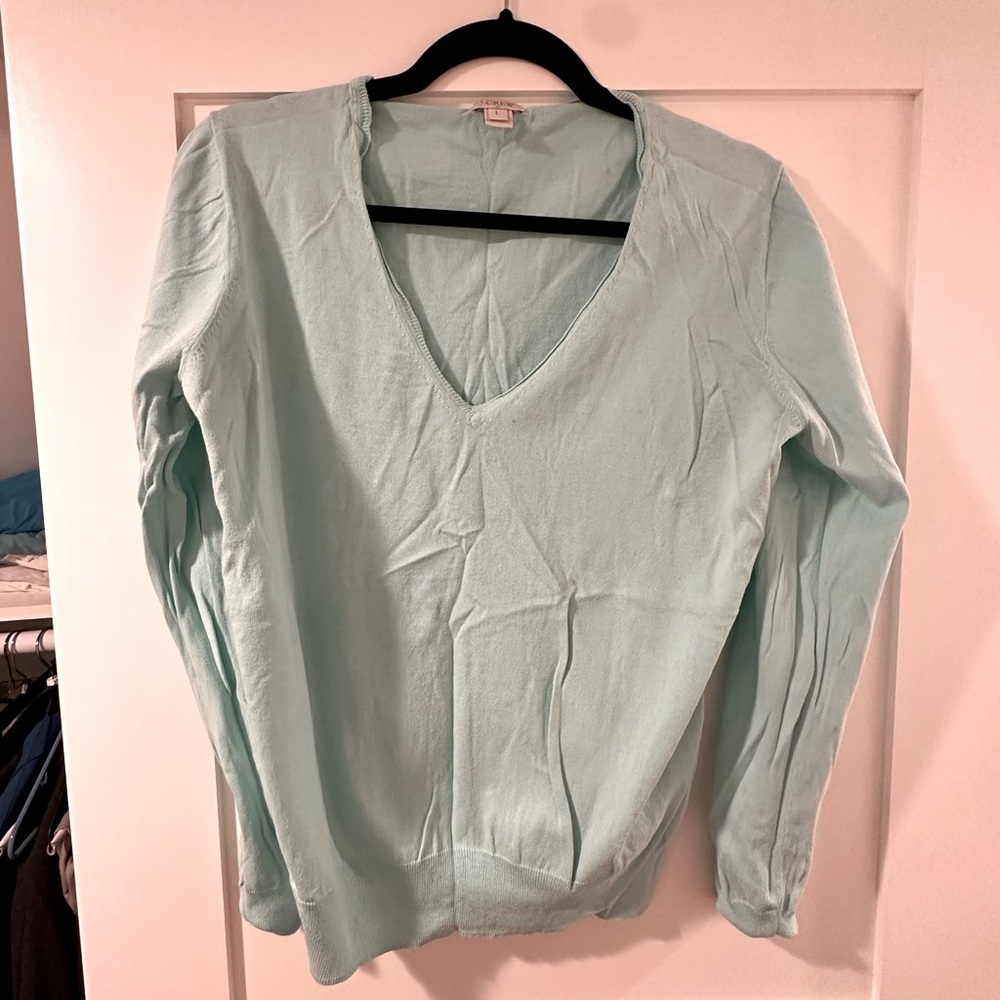 J. Crew 100% Cotton Light Blue V-Neck Sweater